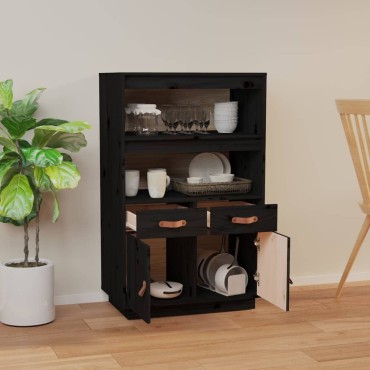 vidaXL Ντουλάπι Ψηλό Μαύρο 67x40x108,5cm από Μασίφ Ξύλο Πεύκου 1 τεμ.
