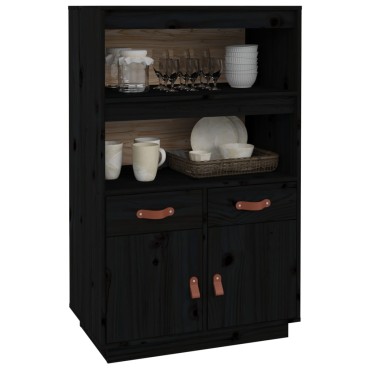 vidaXL Ντουλάπι Ψηλό Μαύρο 67x40x108,5cm από Μασίφ Ξύλο Πεύκου 1 τεμ.