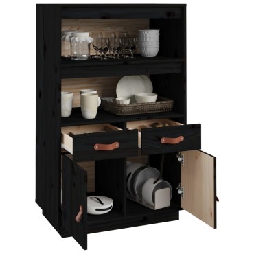 vidaXL Ντουλάπι Ψηλό Μαύρο 67x40x108,5cm από Μασίφ Ξύλο Πεύκου 1 τεμ.