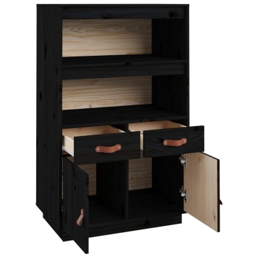 vidaXL Ντουλάπι Ψηλό Μαύρο 67x40x108,5cm από Μασίφ Ξύλο Πεύκου 1 τεμ.