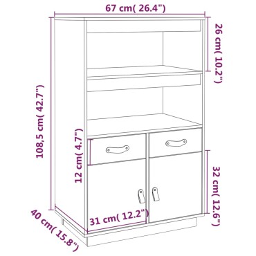vidaXL Ντουλάπι Ψηλό Μαύρο 67x40x108,5cm από Μασίφ Ξύλο Πεύκου 1 τεμ.