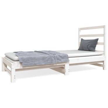 vidaXL Καναπές Κρεβάτι Συρόμενος Λευκός 2x(90x190)cm από Μασίφ Πεύκο 1 τεμ. - Μονό