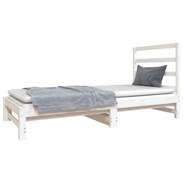 vidaXL Καναπές Κρεβάτι Συρόμενος Λευκός 2x(90x190)cm από Μασίφ Πεύκο 1 τεμ. - Μονό