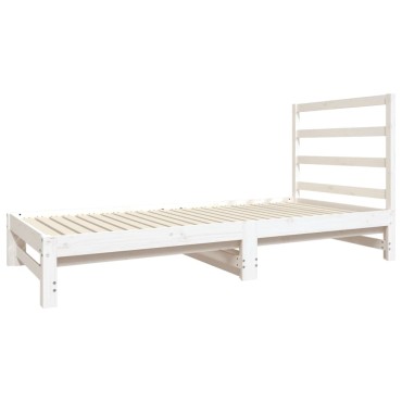 vidaXL Καναπές Κρεβάτι Συρόμενος Λευκός 2x(90x190)cm από Μασίφ Πεύκο 1 τεμ. - Μονό