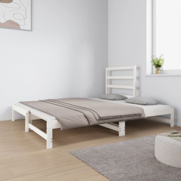 vidaXL Καναπές Κρεβάτι Συρόμενος Λευκός 2x(90x190)cm από Μασίφ Πεύκο 1 τεμ. - Μονό
