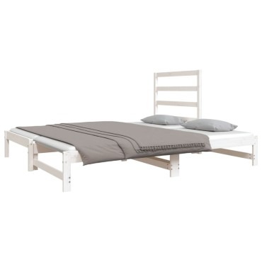 vidaXL Καναπές Κρεβάτι Συρόμενος Λευκός 2x(90x190)cm από Μασίφ Πεύκο 1 τεμ. - Μονό