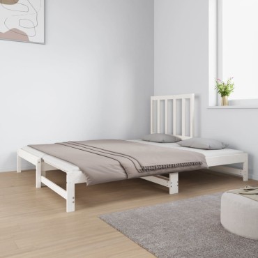 vidaXL Καναπές Κρεβάτι Συρόμενος Λευκός 2x(90x190) εκ. από Μασίφ Πεύκο