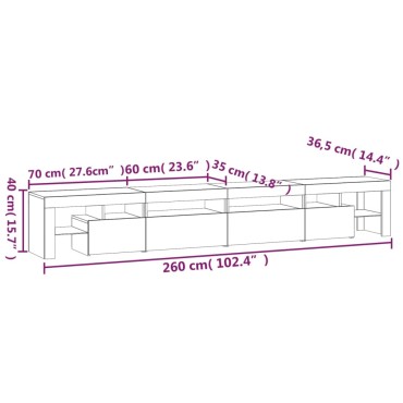 vidaXL Έπιπλο Τηλεόρασης με LED Γκρι Σκυροδέματος 260x36,5x40cm