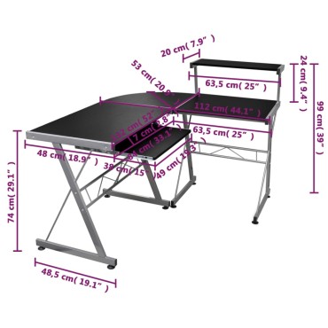 vidaXL Γραφείο Υπολογιστή Γωνιακό Μαύρο 132x112x99cm Επεξ. Ξύλο 1 τεμ.