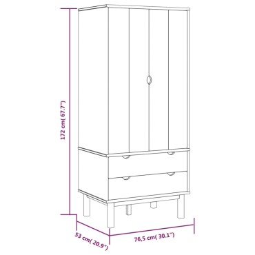 vidaXL Ντουλάπα OTTA 76,5x53x172cm Μασίφ Ξύλο Πεύκου 1 τεμ.