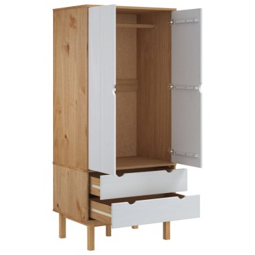 vidaXL Ντουλάπα OTTA Καφέ/Λευκό 76,5x53x172cm Μασίφ Ξύλο Πεύκου 1 τεμ.