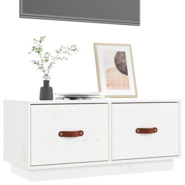 vidaXL Έπιπλο Τηλεόρασης Λευκό 80x34x35cm από Μασίφ Ξύλο Πεύκου