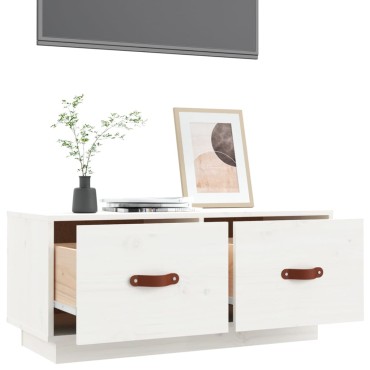 vidaXL Έπιπλο Τηλεόρασης Λευκό 80x34x35cm από Μασίφ Ξύλο Πεύκου