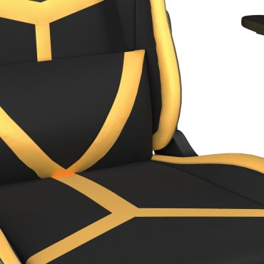 vidaXL Καρέκλα Gaming Μασάζ Υποπόδιο Μαύρος χρυσός από Συνθετικό Δέρμα 67x64x(116-127)cm 1 τεμ.
