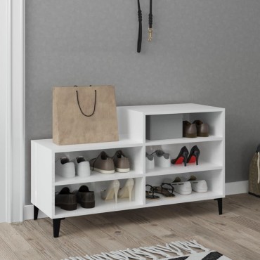 vidaXL Παπουτσοθήκη Γυαλιστερό Λευκό 102x36x60cm Επεξεργασμένο Ξύλο
