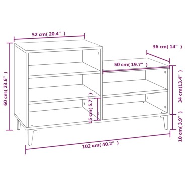 vidaXL Παπουτσοθήκη Γυαλιστερό Λευκό 102x36x60cm Επεξεργασμένο Ξύλο