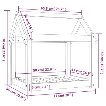 vidaXL Κρεβάτι Σκύλου Γκρι 71x55x70 εκ. από Μασίφ Ξύλο Πεύκου