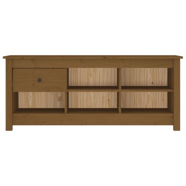 vidaXL Παπουτσοθήκη Μελί 110x38x45,5cm από Μασίφ Ξύλο Πεύκου