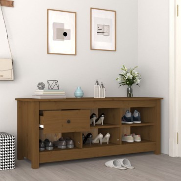 vidaXL Παπουτσοθήκη Μελί 110x38x45,5cm από Μασίφ Ξύλο Πεύκου