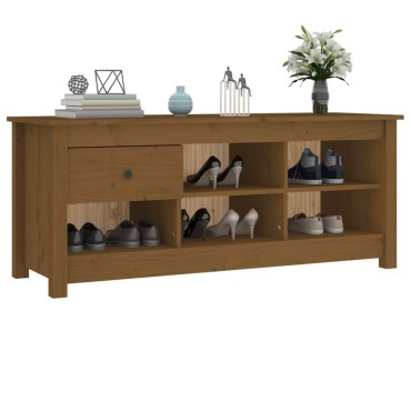 vidaXL Παπουτσοθήκη Μελί 110x38x45,5cm από Μασίφ Ξύλο Πεύκου