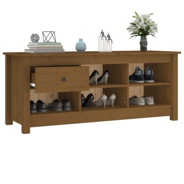 vidaXL Παπουτσοθήκη Μελί 110x38x45,5cm από Μασίφ Ξύλο Πεύκου