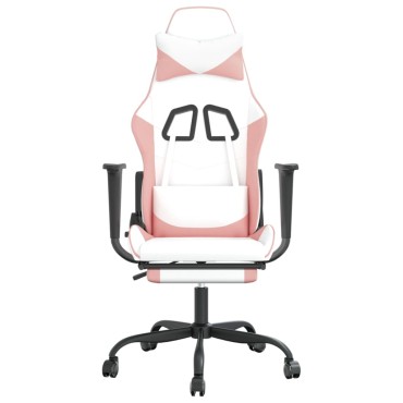 vidaXL Καρέκλα Gaming με Υποπόδιο Λευκό και Ροζ από Συνθετικό Δέρμα 66x56x(120,5-131)cm 1 τεμ.