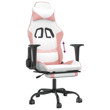vidaXL Καρέκλα Gaming με Υποπόδιο Λευκό και Ροζ από Συνθετικό Δέρμα 66x56x(120,5-131)cm 1 τεμ.