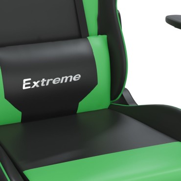 vidaXL Καρέκλα Gaming Μασάζ Υποπόδιο Μαύρο/Πράσινο από Συνθετικό Δέρμα 67x58x(118-128)cm 1 τεμ.