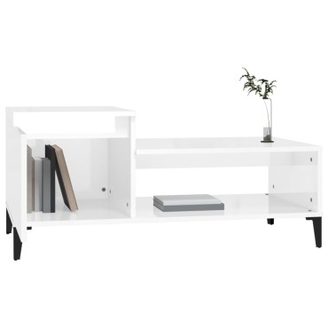 vidaXL Τραπεζάκι Σαλονιού Γυαλ. Λευκό 100x50x45cm Επεξεργ. Ξύλο 1 τεμ.