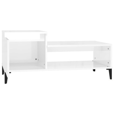 vidaXL Τραπεζάκι Σαλονιού Γυαλ. Λευκό 100x50x45cm Επεξεργ. Ξύλο 1 τεμ.