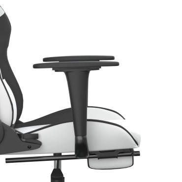 vidaXL Καρέκλα Gaming Μασάζ Υποπόδιο Λευκό & Μαύρο από Συνθετικό Δέρμα 66x56x(120,5-131)cm 1 τεμ.