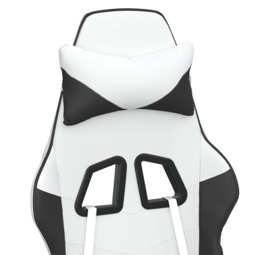 vidaXL Καρέκλα Gaming Μασάζ Υποπόδιο Λευκό & Μαύρο από Συνθετικό Δέρμα 66x56x(120,5-131)cm 1 τεμ.