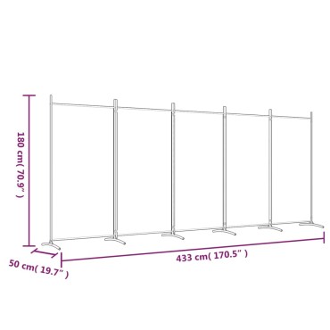 vidaXL Διαχωριστικό Δωματίου με 5 Πάνελ Λευκό 433x180cm από Ύφασμα 1 τεμ.