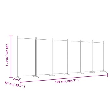 vidaXL Διαχωριστικό Δωματίου με 6 Πάνελ Μαύρο 520x180cm από Ύφασμα 1 τεμ.