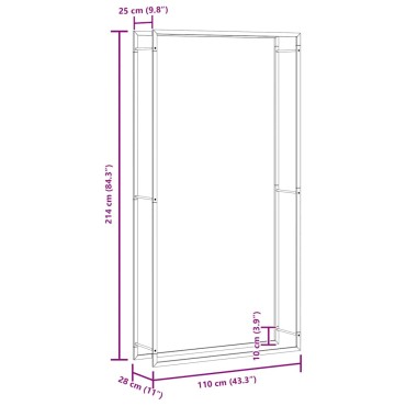 vidaXL Ραφιέρα Καυσόξυλων Ματ Μαύρο 110x28x214 εκ. Ατσάλι