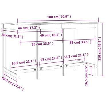 vidaXL Τραπέζι Μπαρ 180x80x110cm από Μασίφ Ξύλο Πεύκου 1 τεμ.