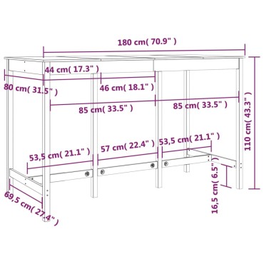 vidaXL Τραπέζι Μπαρ 180x80x110cm από Μασίφ Ξύλο Πεύκου 1 τεμ.