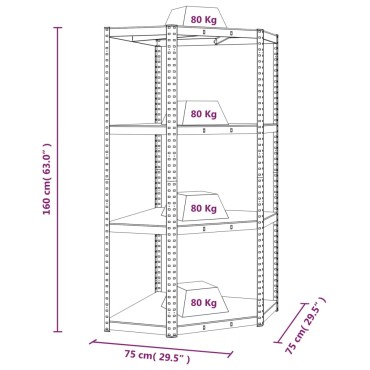 vidaXL Γωνιακό ράφι 4 στρώσεων Ασημί Χάλυβας & Ξύλο