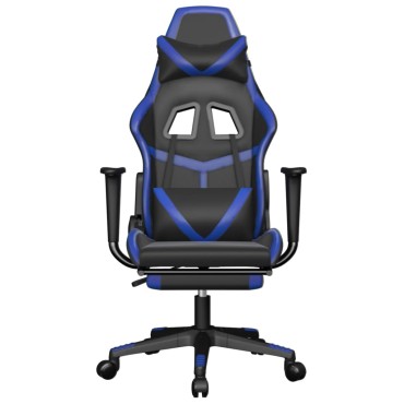 vidaXL Καρέκλα Gaming Μασάζ Υποπόδιο Μαύρο/μπλε από Συνθετικό Δέρμα 67x64x(116-127)cm 1 τεμ.