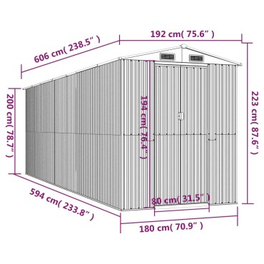 vidaXL Αποθήκη Κήπου Ανθρακί 192x606x223 εκ. Γαλβανισμένο Ατσάλι