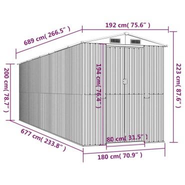 vidaXL Αποθήκη Κήπου Ανθρακί 192x689x223 εκ. Γαλβανισμένο Ατσάλι