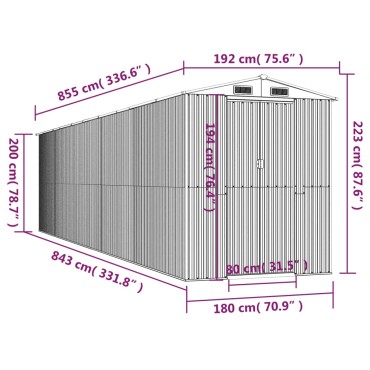 vidaXL Αποθήκη Κήπου Ανθρακί 192x855x223 εκ. Γαλβανισμένο Ατσάλι