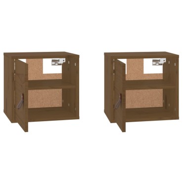 vidaXL Ντουλάπια Τοίχου 2 τεμ.Καφέ μελί31,5x30x30cm Μασίφ Ξύλο Πεύκου