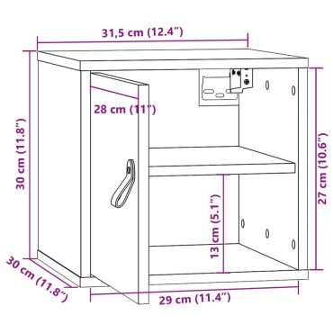 vidaXL Ντουλάπι Τοίχου Μαύρο 31,5x30x30cm από Μασίφ Ξύλο Πεύκου 1 τεμ.