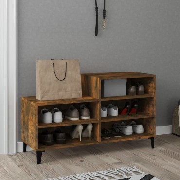 vidaXL Παπουτσοθήκη Καπνιστή Δρυς 102x36x60cm από Επεξεργασμένο Ξύλο