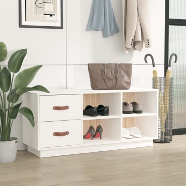 vidaXL Παπουτσοθήκη Λευκό 100x34x45cm από Μασίφ Ξύλο Πεύκου