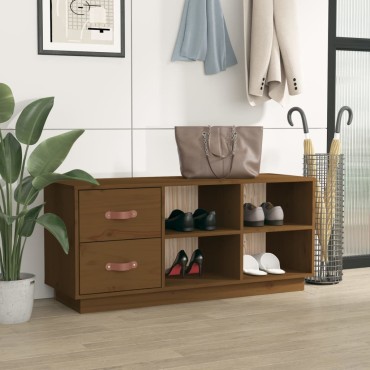 vidaXL Παπουτσοθήκη Μελί 100x34x45cm από Μασίφ Ξύλο Πεύκου