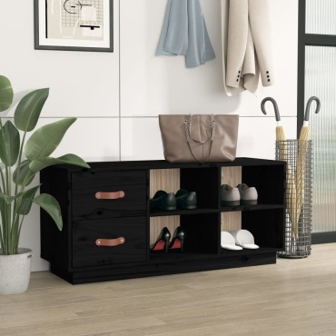 vidaXL Παπουτσοθήκη Μαύρο 100x34x45cm από Μασίφ Ξύλο Πεύκου
