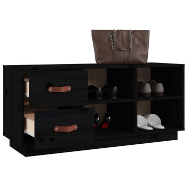 vidaXL Παπουτσοθήκη Μαύρο 100x34x45cm από Μασίφ Ξύλο Πεύκου