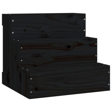 vidaXL Σκάλα Κατοικίδιου Μαύρο 40x37,5x35 εκ. από Μασίφ Ξύλο Πεύκου
